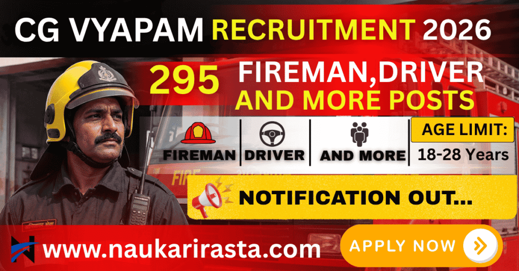 CG Vyapam Recruitment 2026: 295 Fireman, Driver & More Posts Notification Out, Apply Online Before Last Date